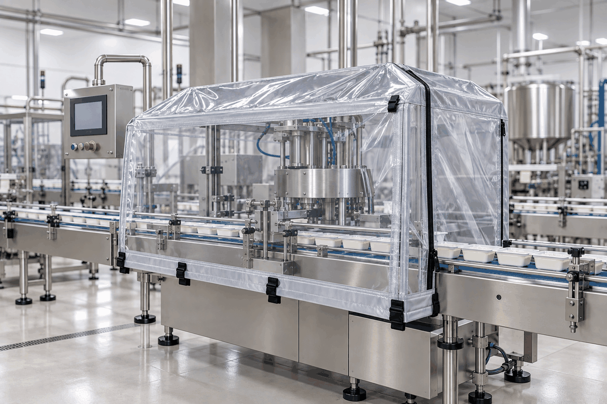 Schutzhaube für eine Produktionsanlage in der Lebensmittelindustrie