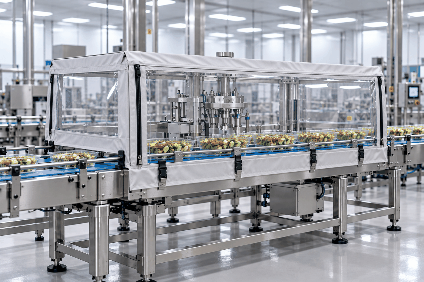 Maßgefertigte Schutzhülle für eine Anlage in der Lebensmitteltechnik